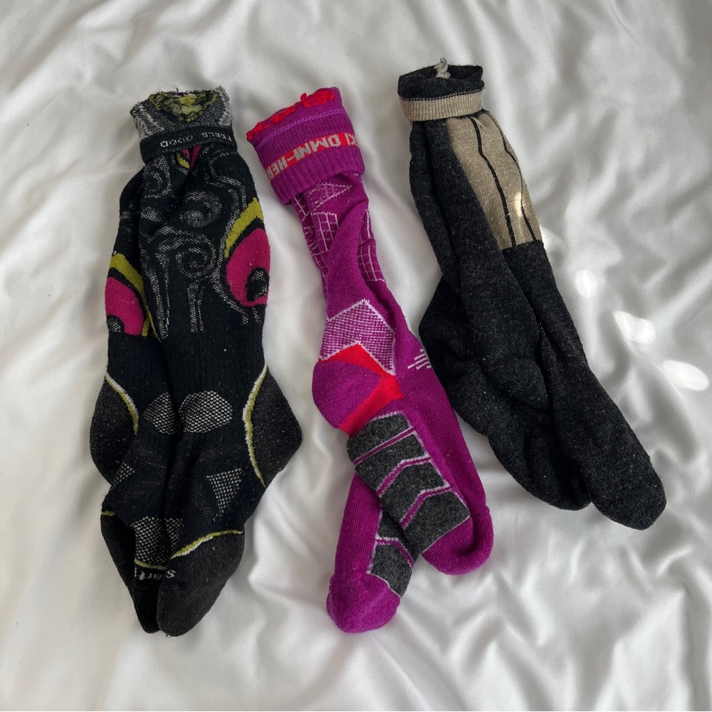 Smart wool (black and dark grey), Columbia Omni heat snow socks size 6-7 shoe